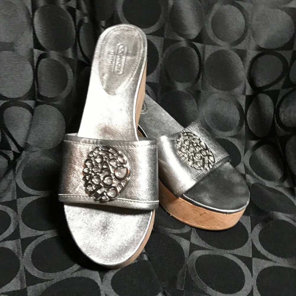 Coach ~ Silver Metallic Wedge Sandal ~ 8.5